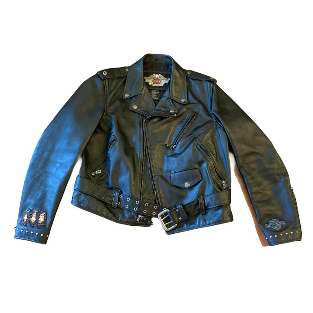 Harley Davidson American Legend Black Leather Women’s Jacket L Studded - Monkeys